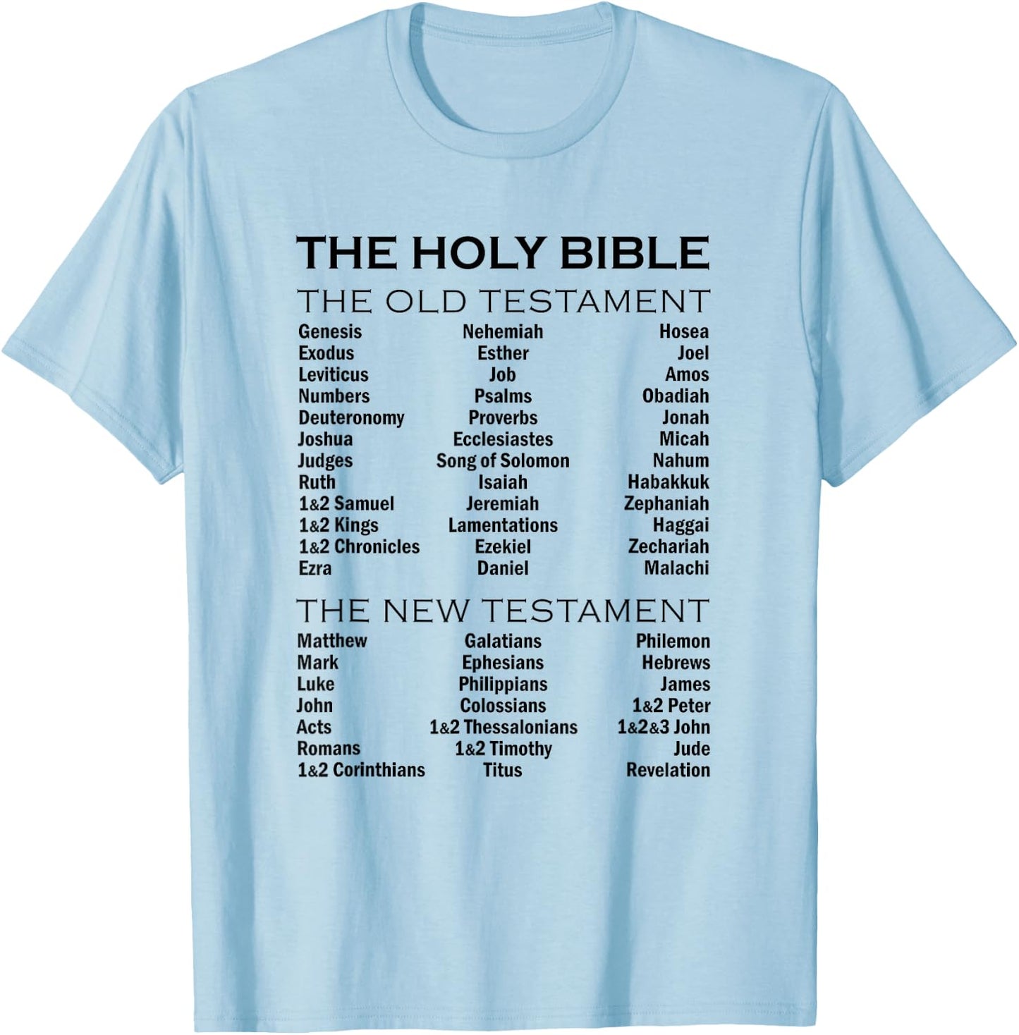 The Books of The Bible Old and New Testament Complete List T-Shirt - T-Shirt | Light Blue