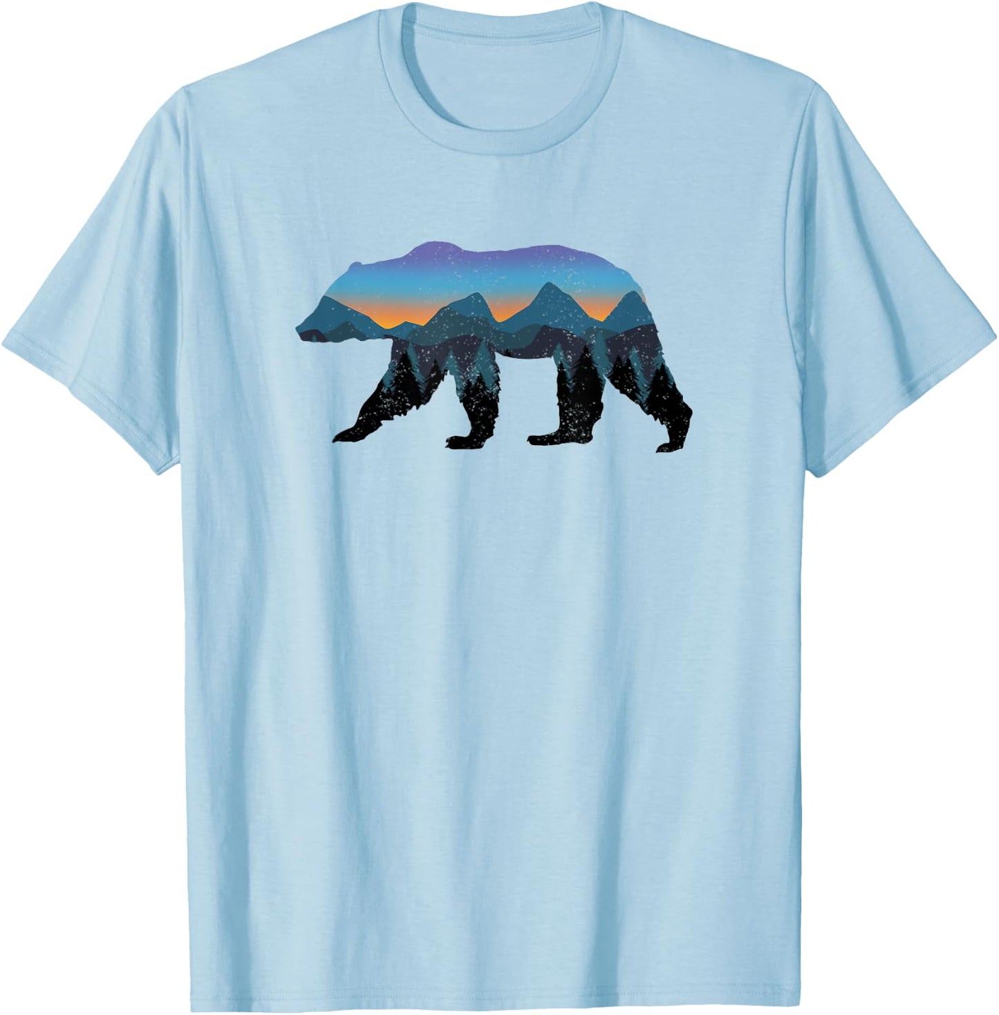 Bear Grizzly Mountains Forest Sunset Vintage Outdoor T-Shirt - T-Shirt | Light Blue