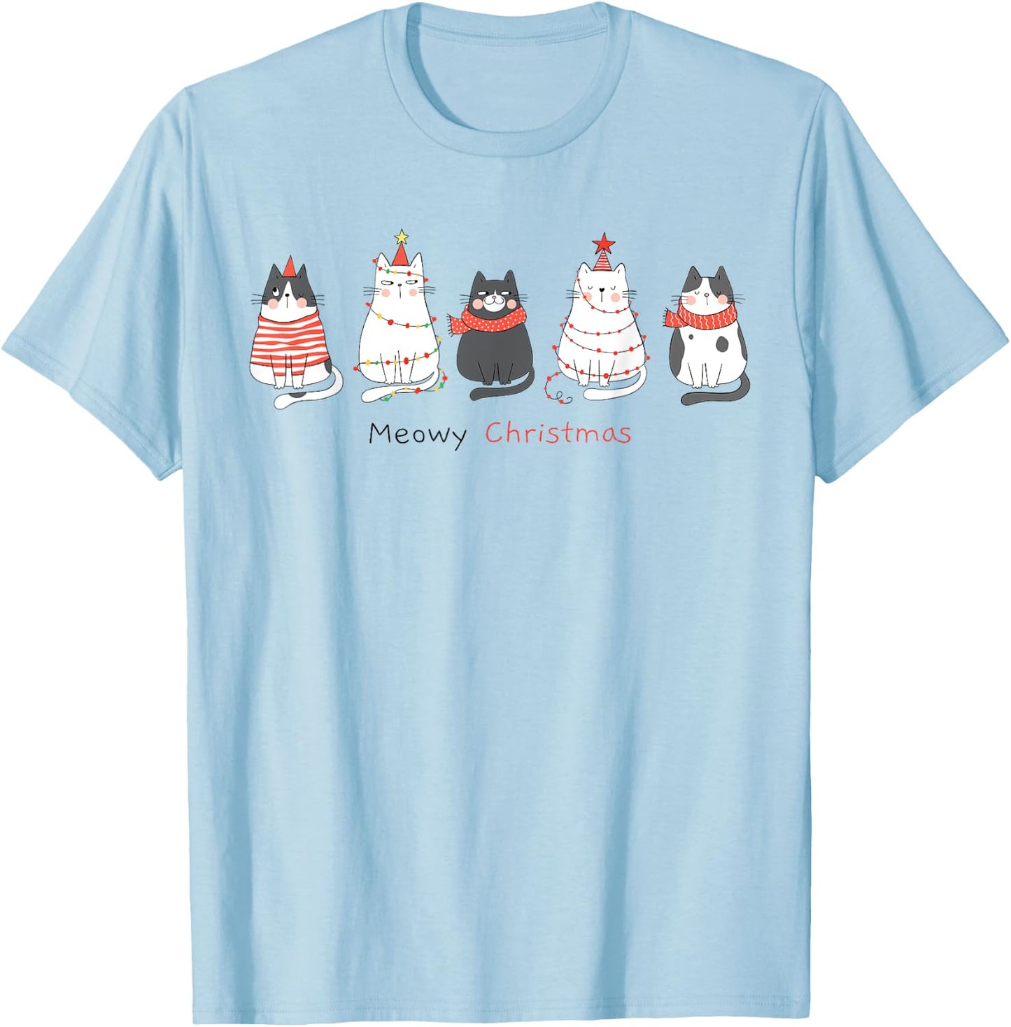 Funny Christmas Cats - Matching Family Meowy Pajamas Catmas T-Shirt - T-Shirt | Light Blue