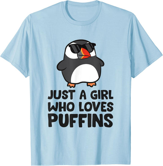 Just a Girl Who Loves Puffins T-Shirt - T-Shirt | Light Blue