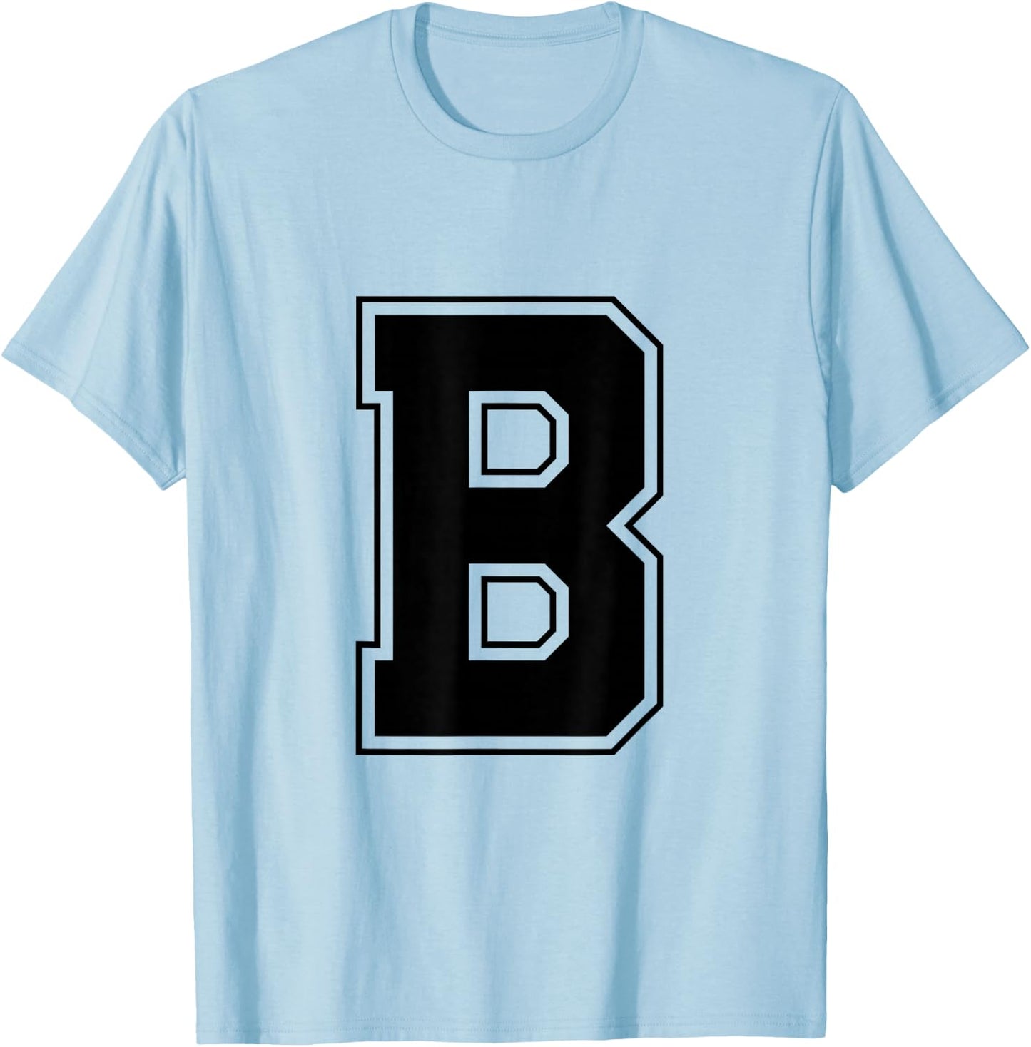Letter B Big Bold Capital Varsity Alphabet Monogram T-Shirt - T-Shirt | Light Blue