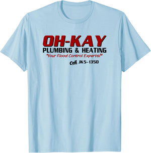 Wayward OH-KAY Plumbing & Heating Adult Winter Classic Fit Short Sleeve - White - Small T-Shirt - T-Shirt | Light Blue