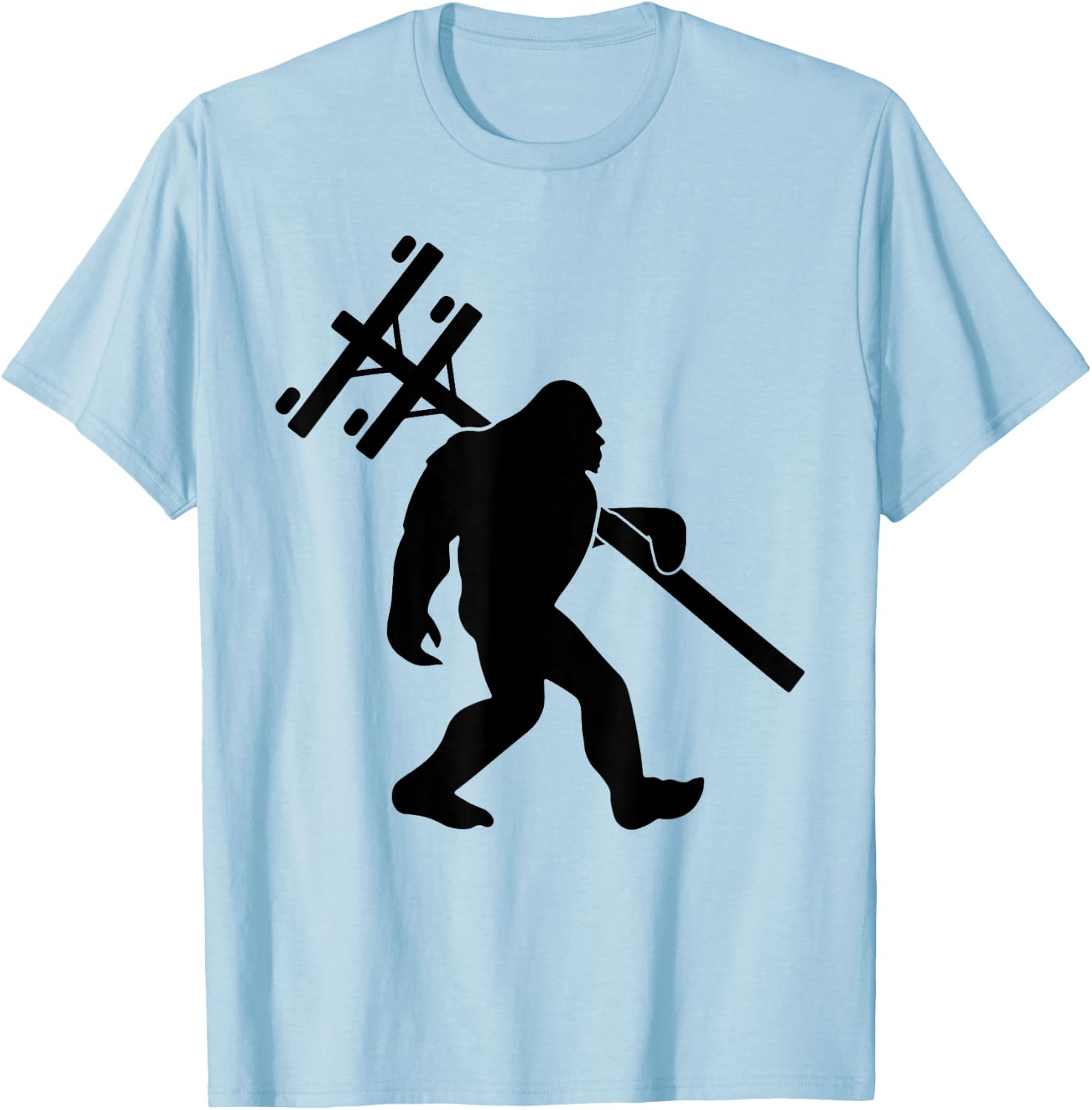 Funny Lineman bigfoot hanging Electricity column electrician T-Shirt - T-Shirt | Light Blue