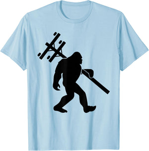 Funny Lineman bigfoot hanging Electricity column electrician T-Shirt - T-Shirt | Light Blue