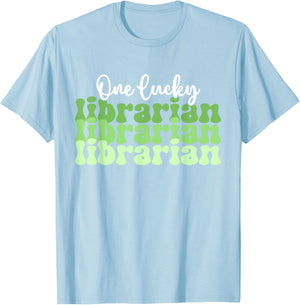 One Lucky Librarian Retro St Patricks Day School Library T-Shirt - T-Shirt | Light Blue
