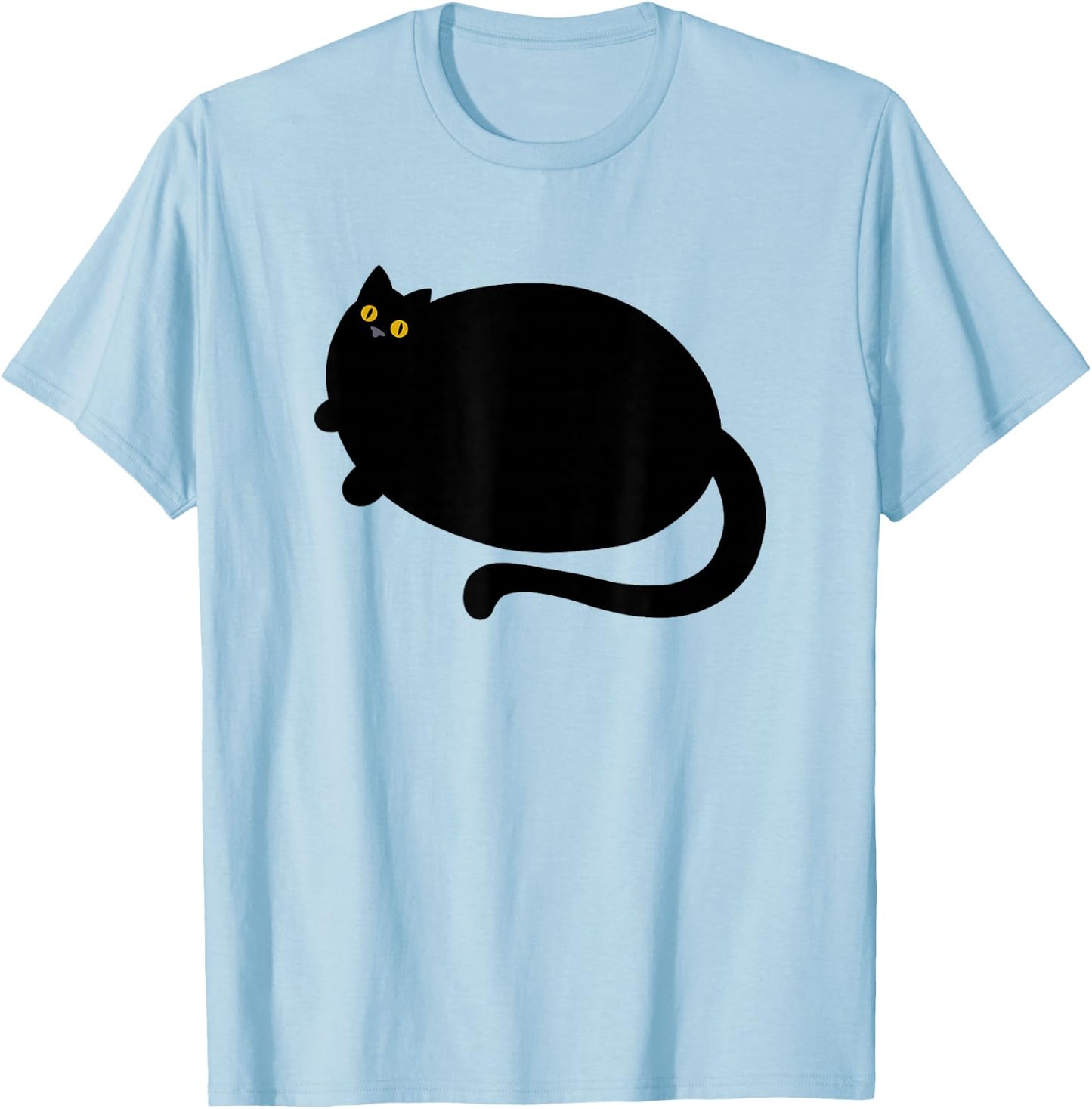 Fat Black Cat Funny BlackCat Fatty Curvy With Yellow Eyes T-Shirt - T-Shirt | Light Blue