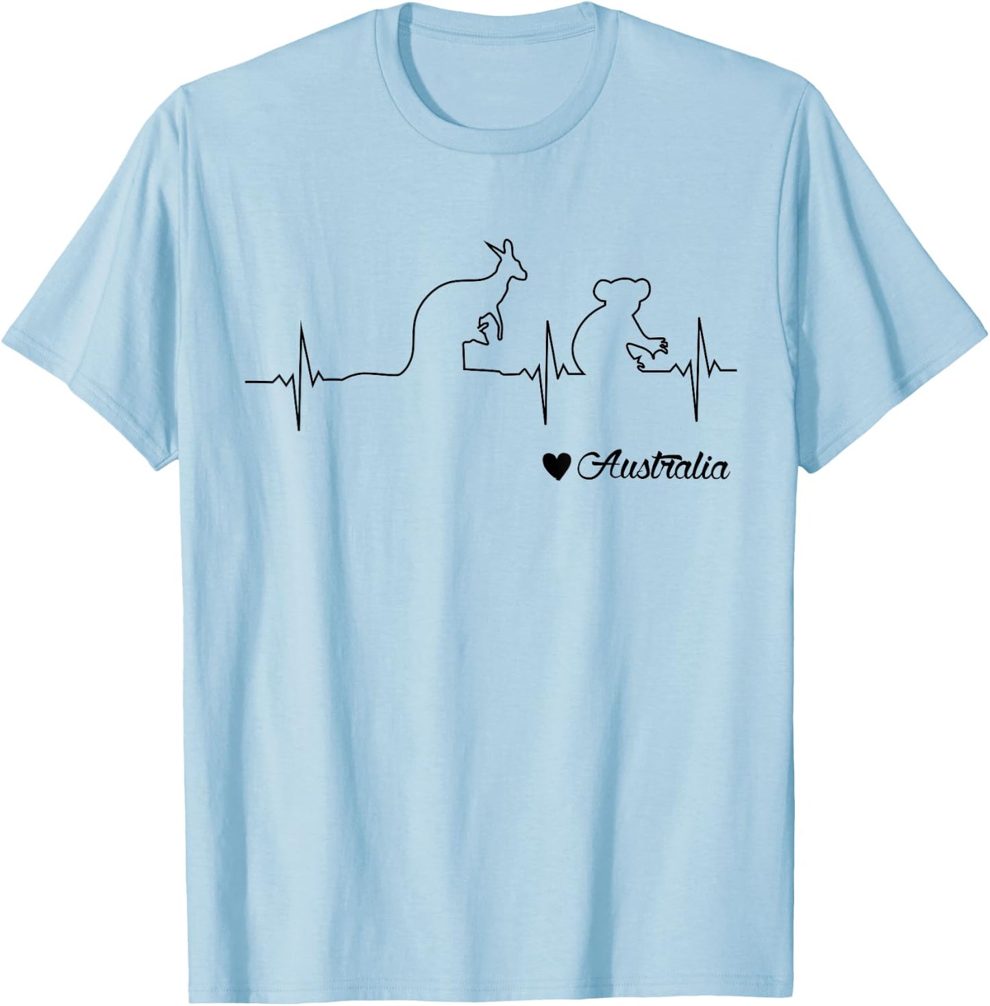 Australia Kangaroo and Koala Draw Heartbeat Illustration T-Shirt - T-Shirt | Light Blue