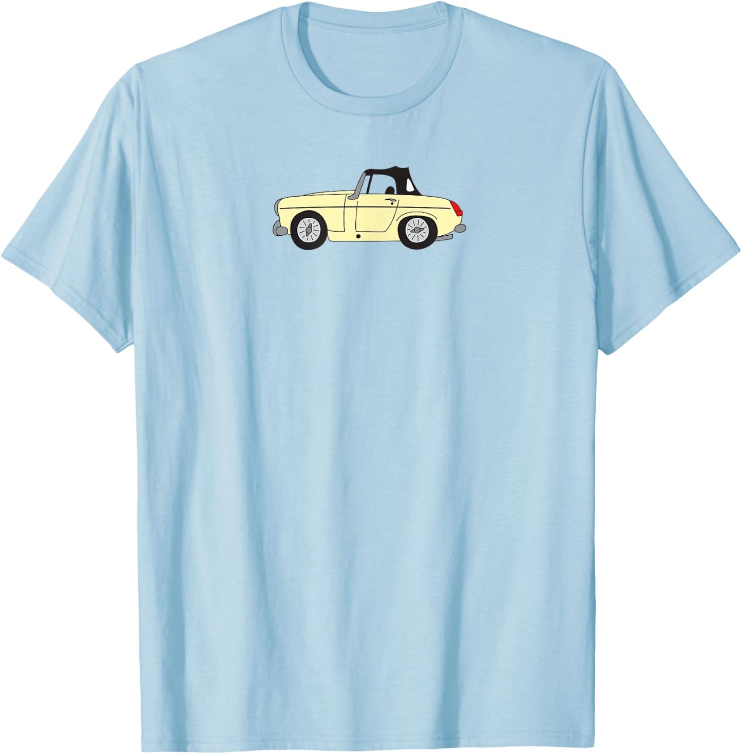 MG Midget Light Yellow Cream British Car Cartoon T-Shirt - T-Shirt | Light Blue