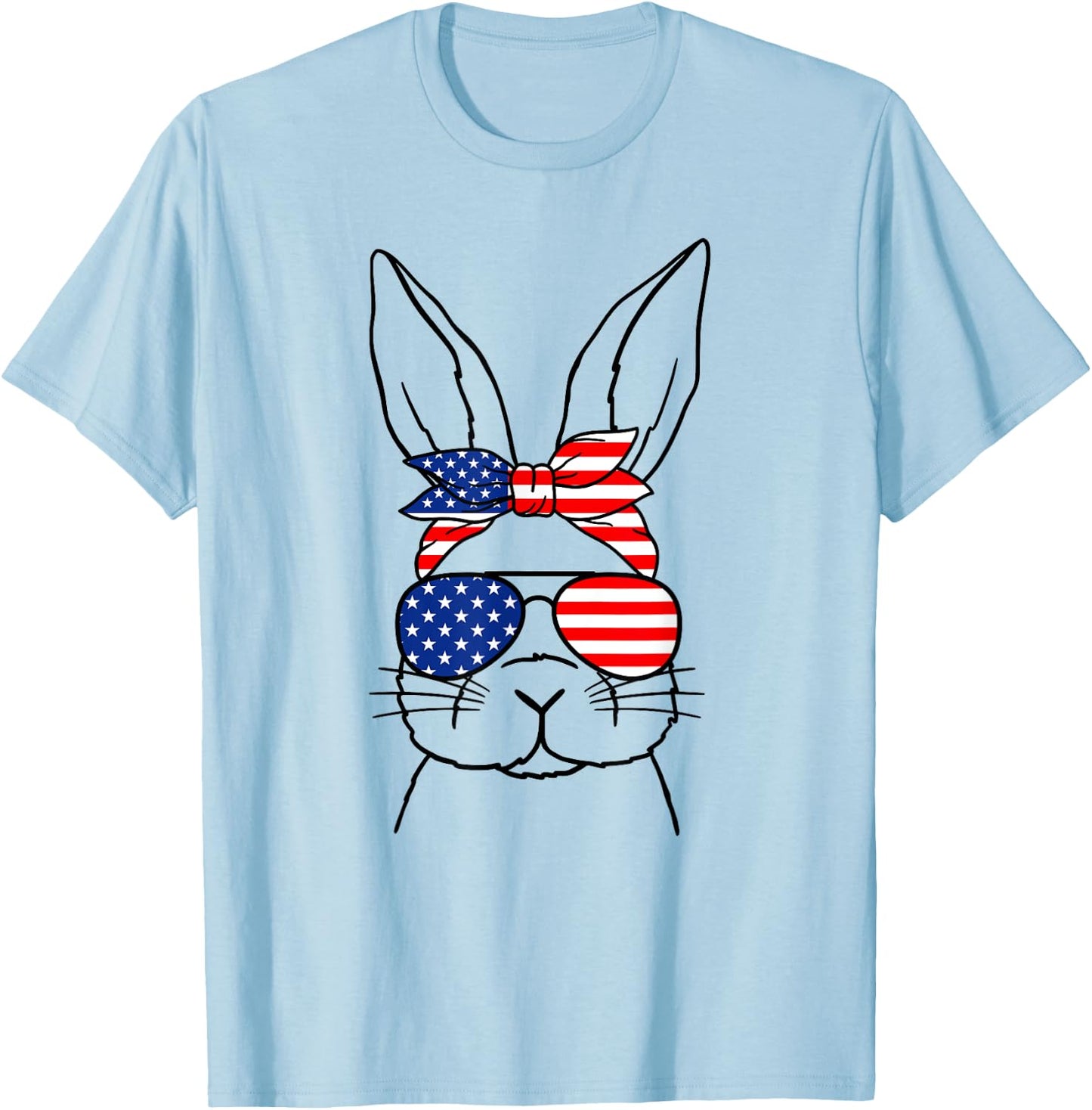 Cute Bunny Face American Flag Glasses Easter Day T-Shirt - T-Shirt | Light Blue