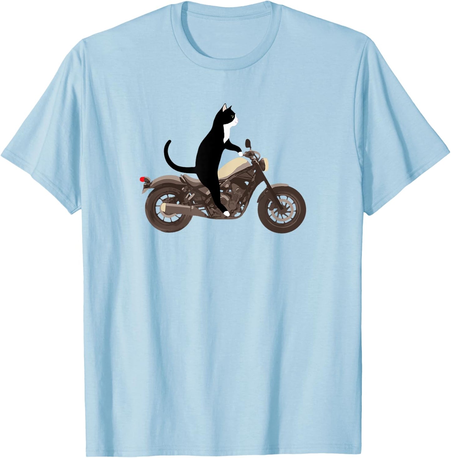 Cat on a Motorcycle Funny T-Shirt - T-Shirt | Light Blue
