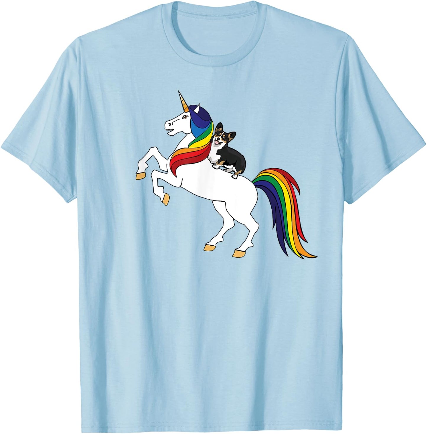 Funny Kids Unicorn Pembroke Black Tri Corgi Lover T-Shirt - T-Shirt | Light Blue