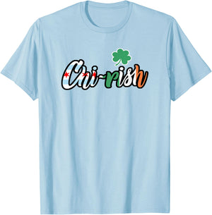 Chi-rish Chi rish Chicago and Irish Flag T Shirt T-Shirt - T-Shirt | Light Blue