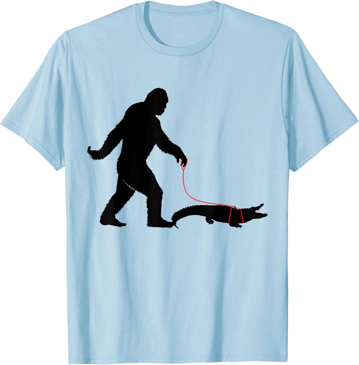 Bigfoot Walking A Crocodile Funny Alligator Animal Lovers T-Shirt - T-Shirt | Light Blue