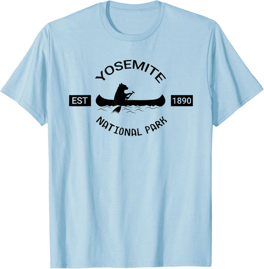 California Yosemite Bear Canoe Silhouette National Parks T-Shirt - T-Shirt | Light Blue