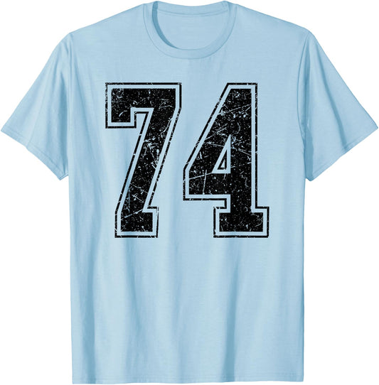 Number 74 Distressed Grunge Vintage Jersey Team Fan T-Shirt - T-Shirt | Light Blue