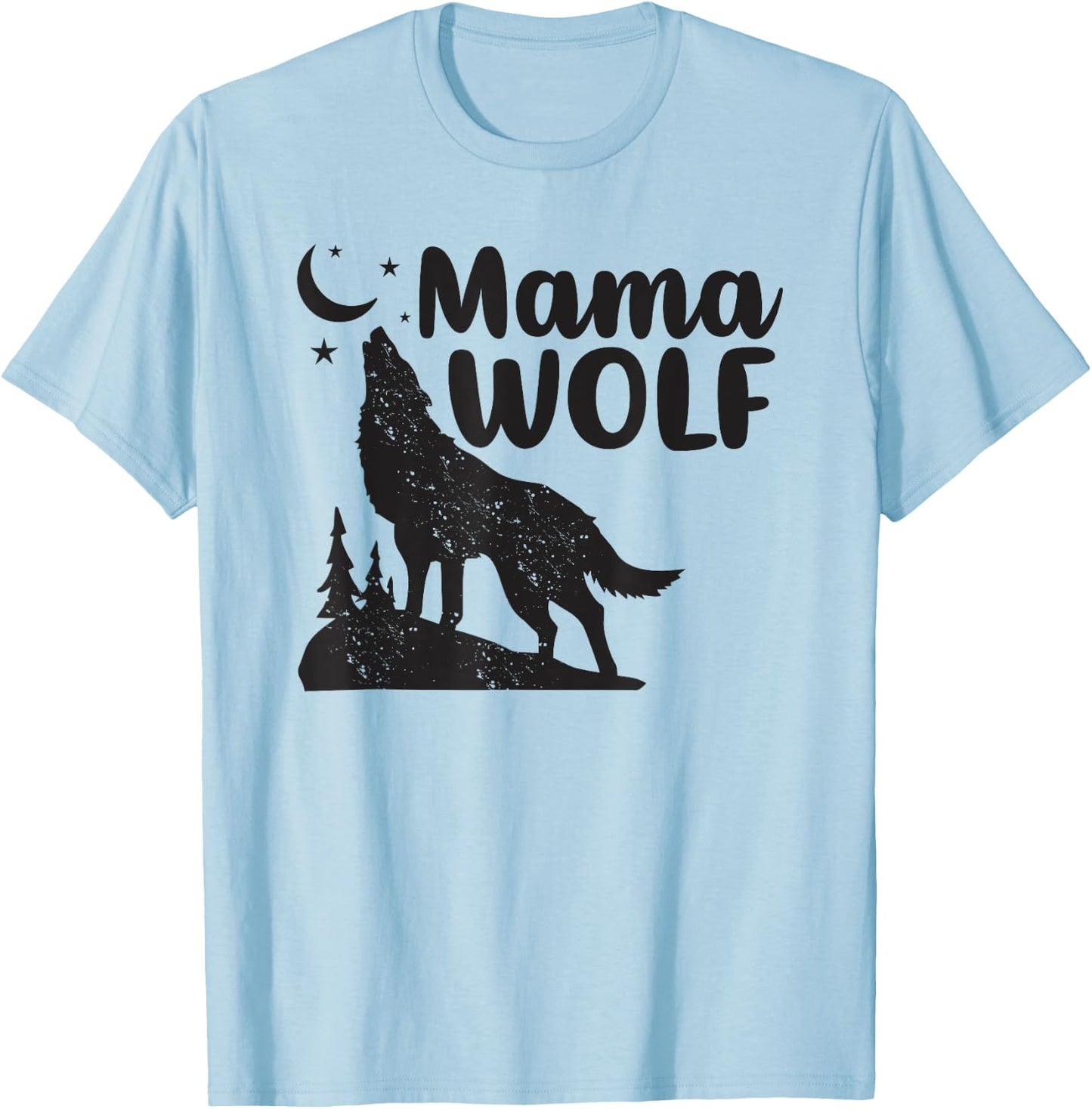 Mama Wolf And Moon, Momma Wolf Howling, Funny Animal T-Shirt - T-Shirt | Light Blue