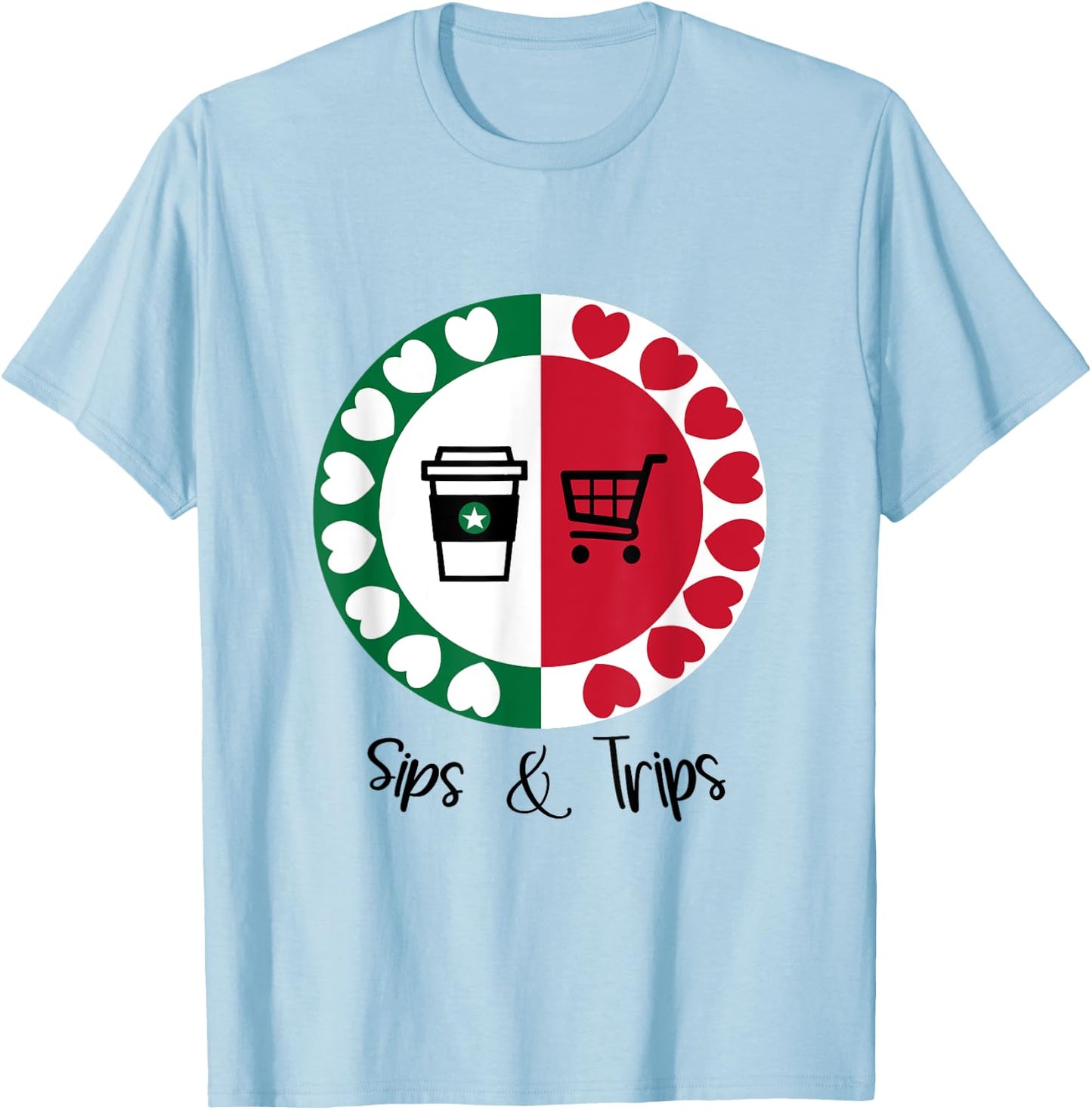 Coffee Sips and Shopping Trips T-Shirt - T-Shirt | Light Blue