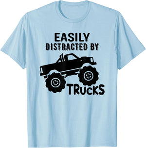 Easily Distracted By Trucks Truck Lover Boy Vintage T-Shirt - T-Shirt | Light Blue