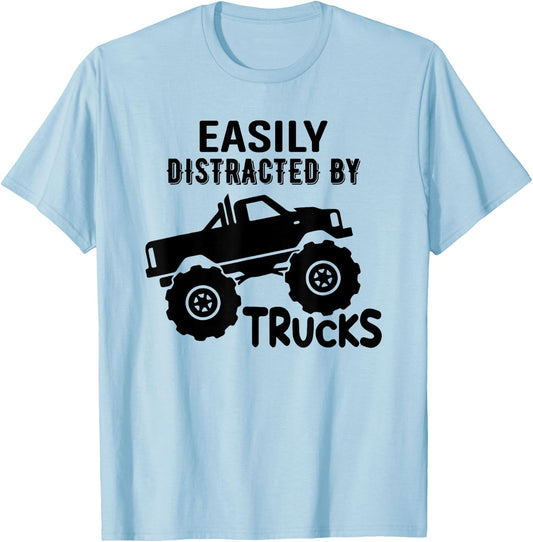Easily Distracted By Trucks Truck Lover Boy Vintage T-Shirt - T-Shirt | Light Blue