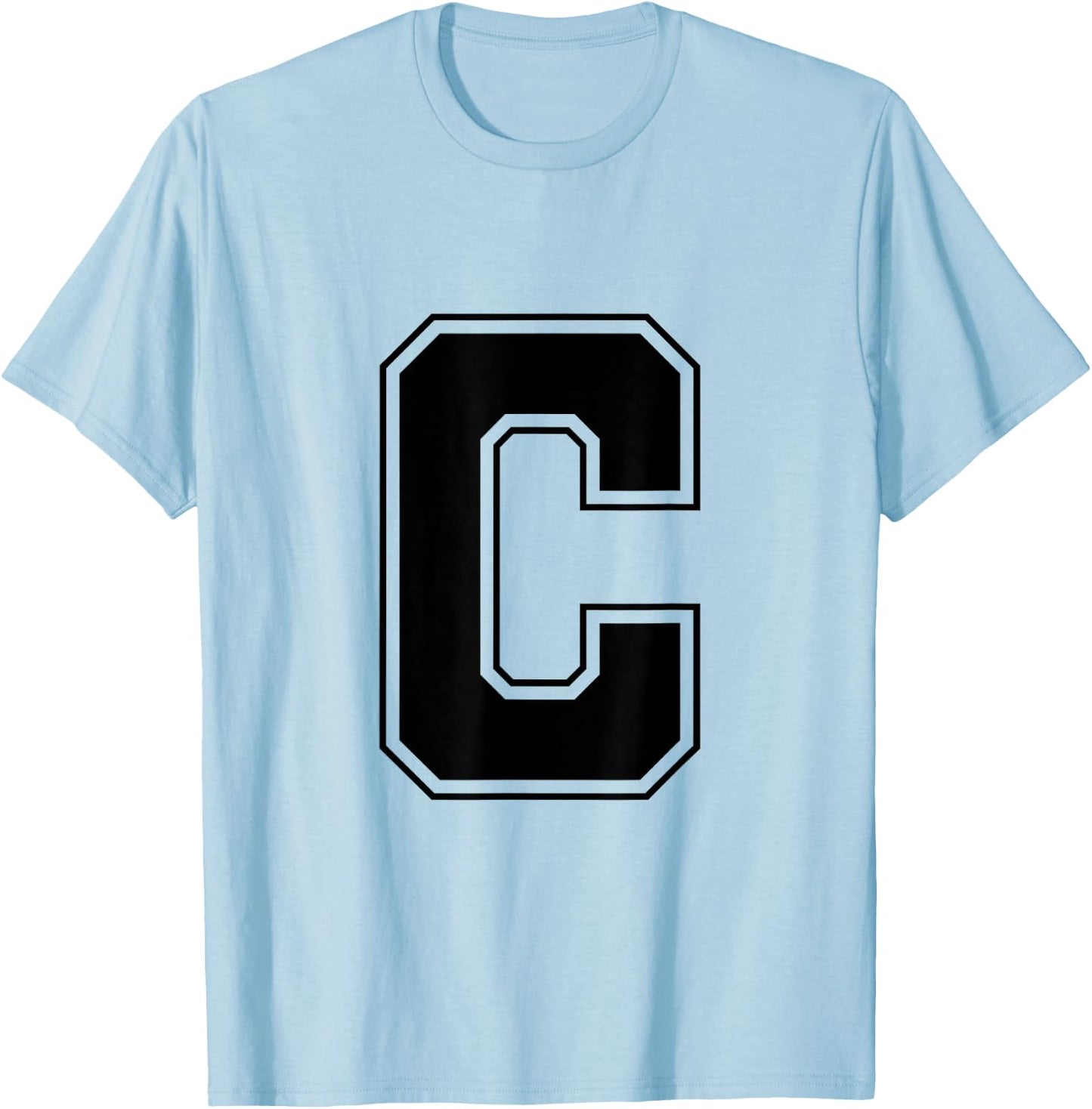 Letter C Big Bold Capital Varsity Alphabet Monogram T-Shirt - T-Shirt | Light Blue