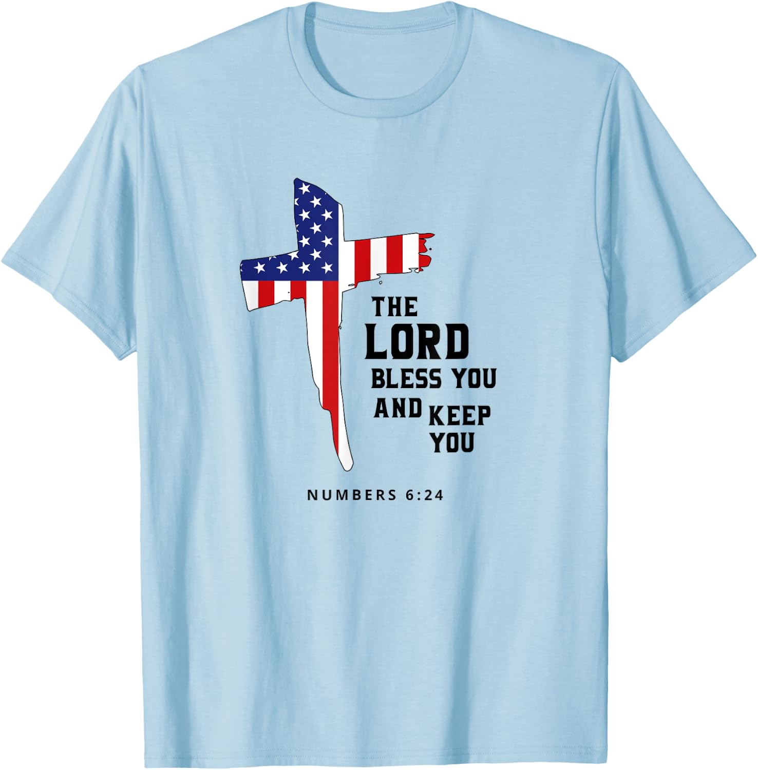 American Flag, The Lord Bless You and Keep You Christian Kids Men T-Shirt - T-Shirt | Light Blue