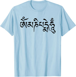 Om Mani Padme Hum- Buddhist Mantra T-Shirt - T-Shirt | Light Blue