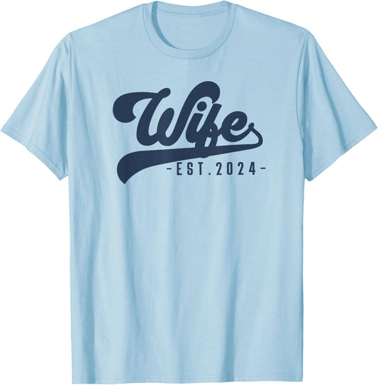 Wife Est 2024 Just Married Honeymoon Wife Wedding Couple T-Shirt - T-Shirt | Light Blue