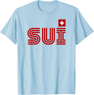 Switzerland Flag Retro International Country Swiss Pride T-Shirt - T-Shirt | Light Blue