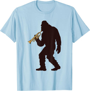Bigfoot Playing Trumpet Music Funny Musical Instruments T-Shirt - T-Shirt | Light Blue