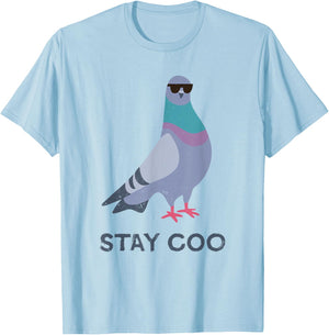 Stay Coo Pigeon Cool Birds and Pigeons with Sunglasses T-Shirt - T-Shirt | Light Blue