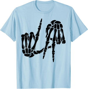 Cute Freaky Los Angeles Hand Sign Skeleton Shirt LA Gift T-Shirt - T-Shirt | Light Blue