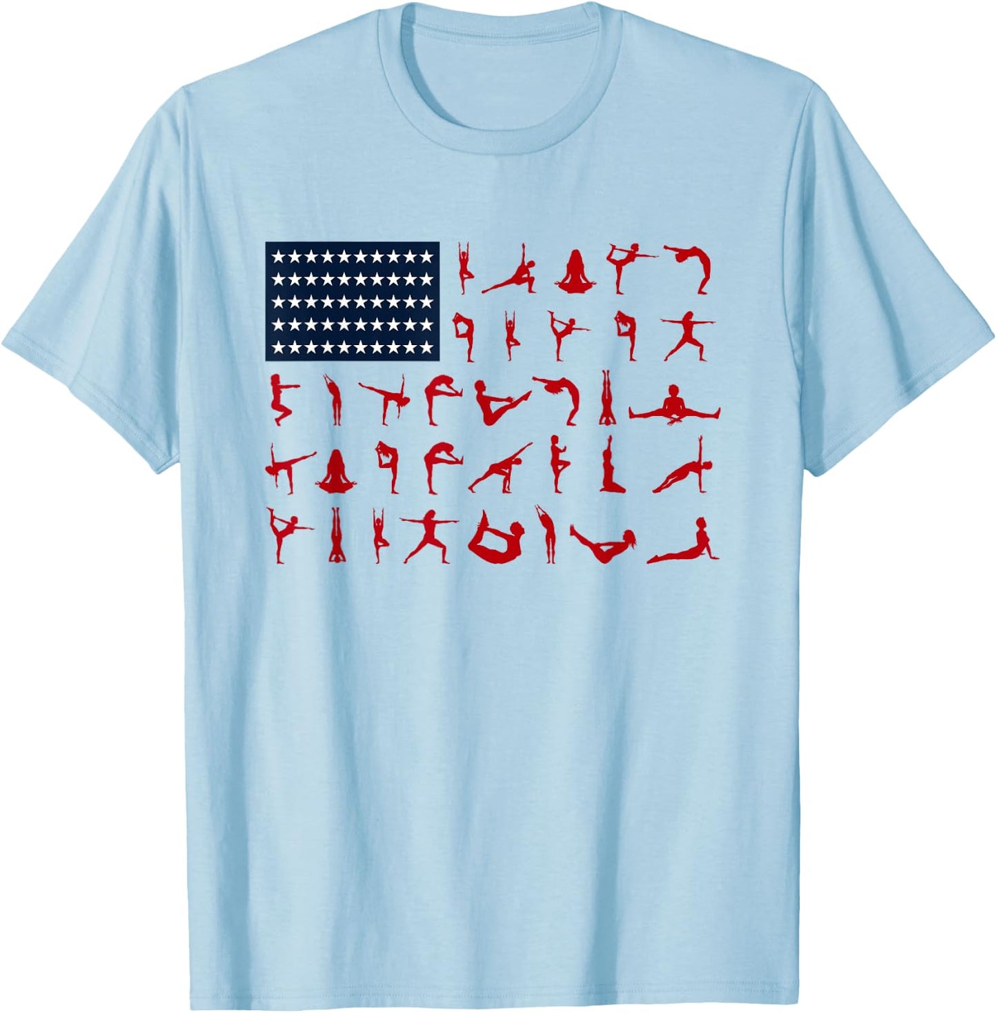 Yoga Pilates Poses American Flag 4th Of July Independence Women Men T-Shirt - T-Shirt | Light Blue