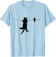 Bird Cat on a Wire Worst Enemies Besties Friends Silhouette T-Shirt - T-Shirt | Light Blue