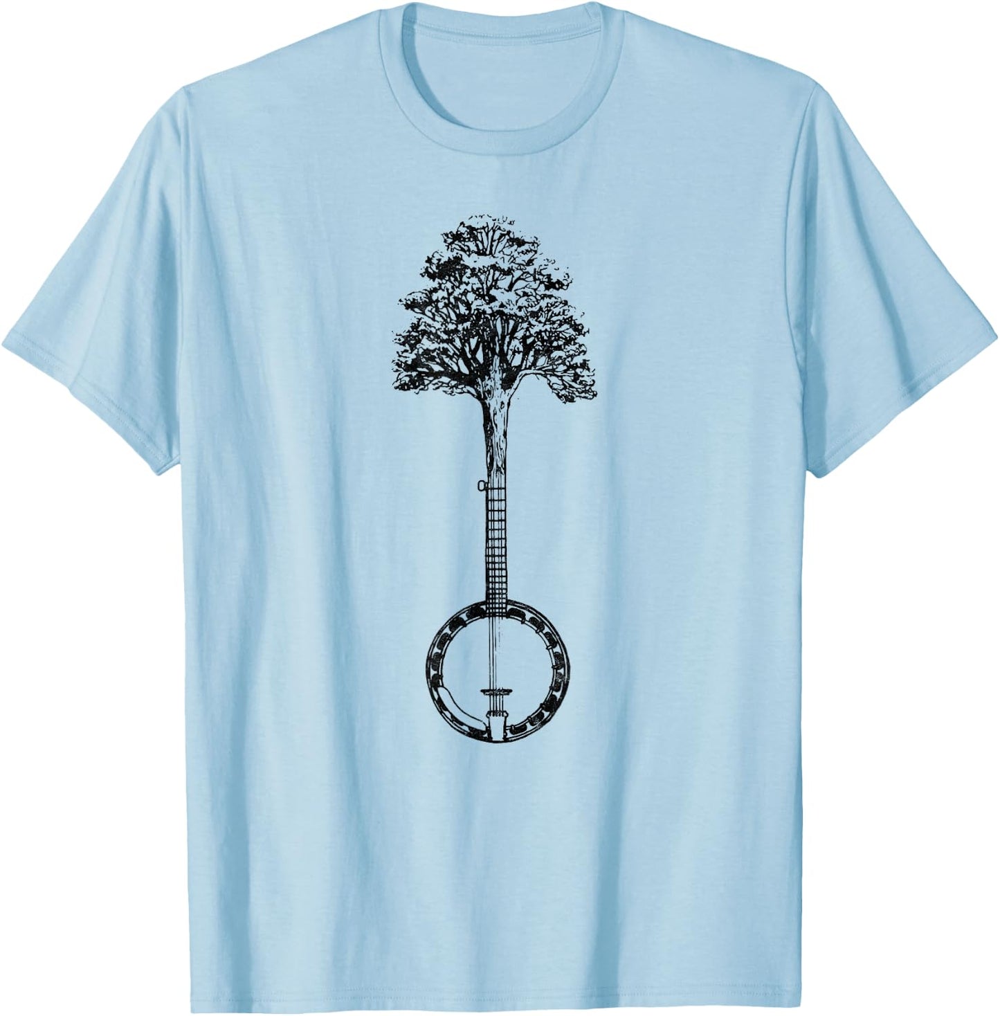 Banjo Tree Minimalist Design Vintage Nature & Music Graphic T-Shirt - T-Shirt | Light Blue
