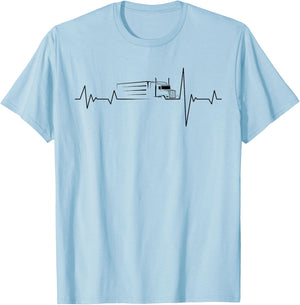 Truck Driver Heartbeat 18 Wheeler Tractor Unit Gift T-Shirt - T-Shirt | Light Blue