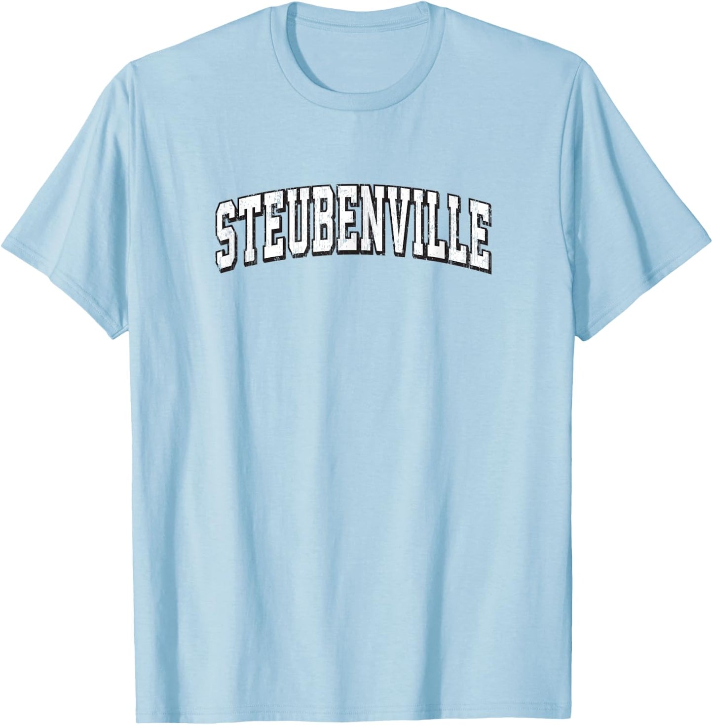 Steubenville Ohio Vintage Athletic Sports B&W Print T-Shirt - T-Shirt | Light Blue
