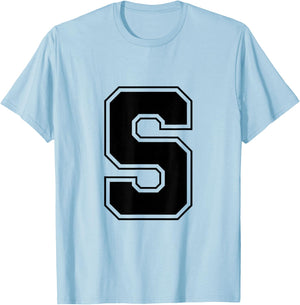 Letter S Big Bold Capital Varsity Alphabet Monogram T-Shirt - T-Shirt | Light Blue