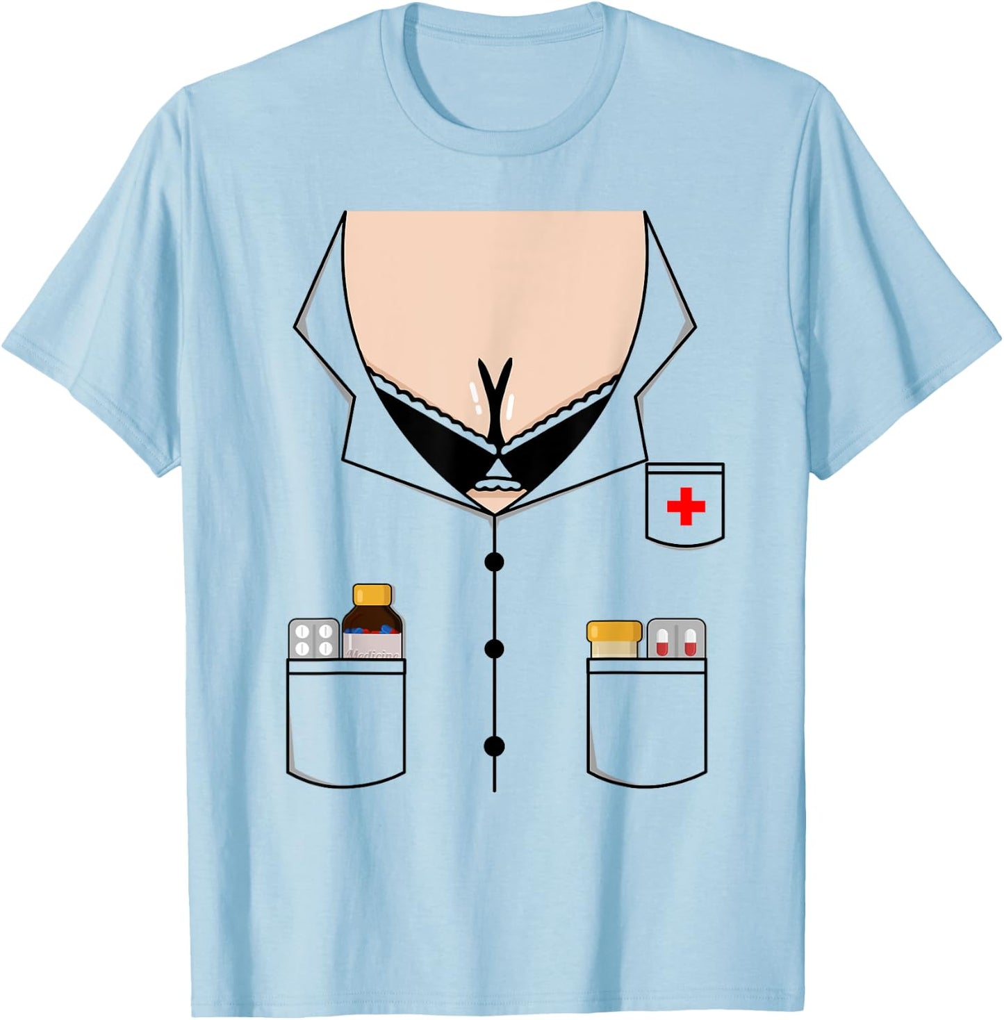 Sexy Nurse Boob Shirt Easy Halloween Costume T-Shirt - T-Shirt | Light Blue