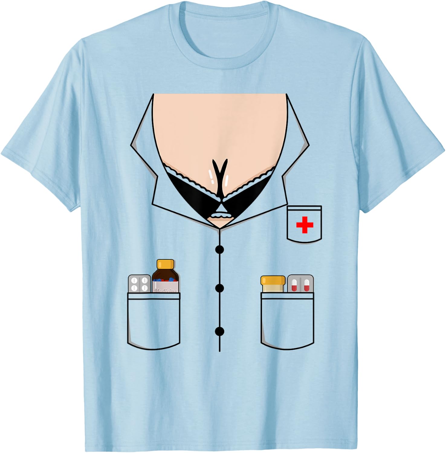 Sexy Nurse Boob Shirt Easy Halloween Costume T-Shirt - T-Shirt | Light Blue