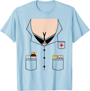 Sexy Nurse Boob Shirt Easy Halloween Costume T-Shirt - T-Shirt | Light Blue