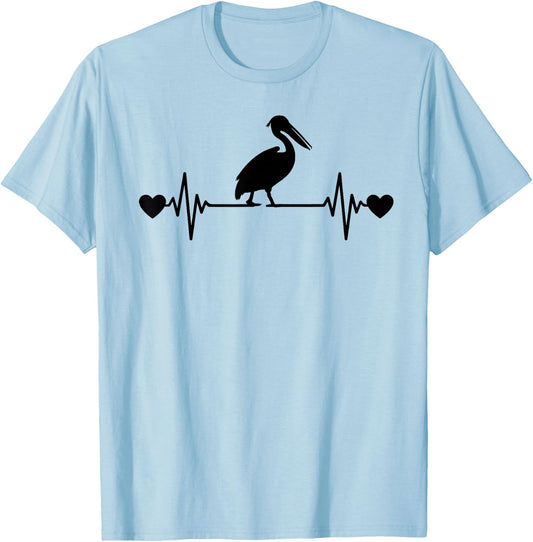 Funny Pelican Lover Men Women Heartbeat Design Pelican T-Shirt - T-Shirt | Light Blue