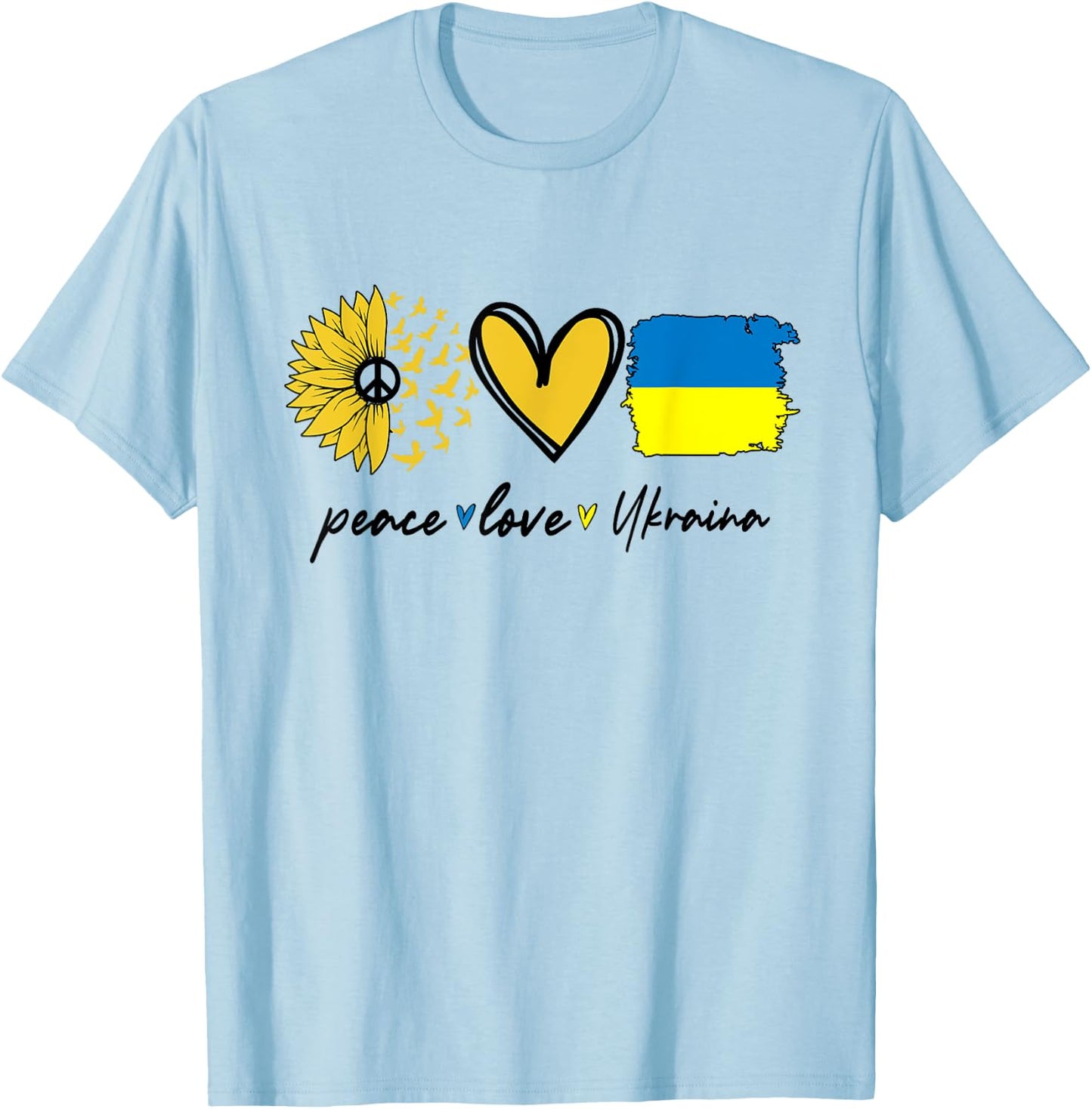 Peace Love Ukraine Sunflower Flag Stand With Ukrainian T-Shirt - T-Shirt | Light Blue