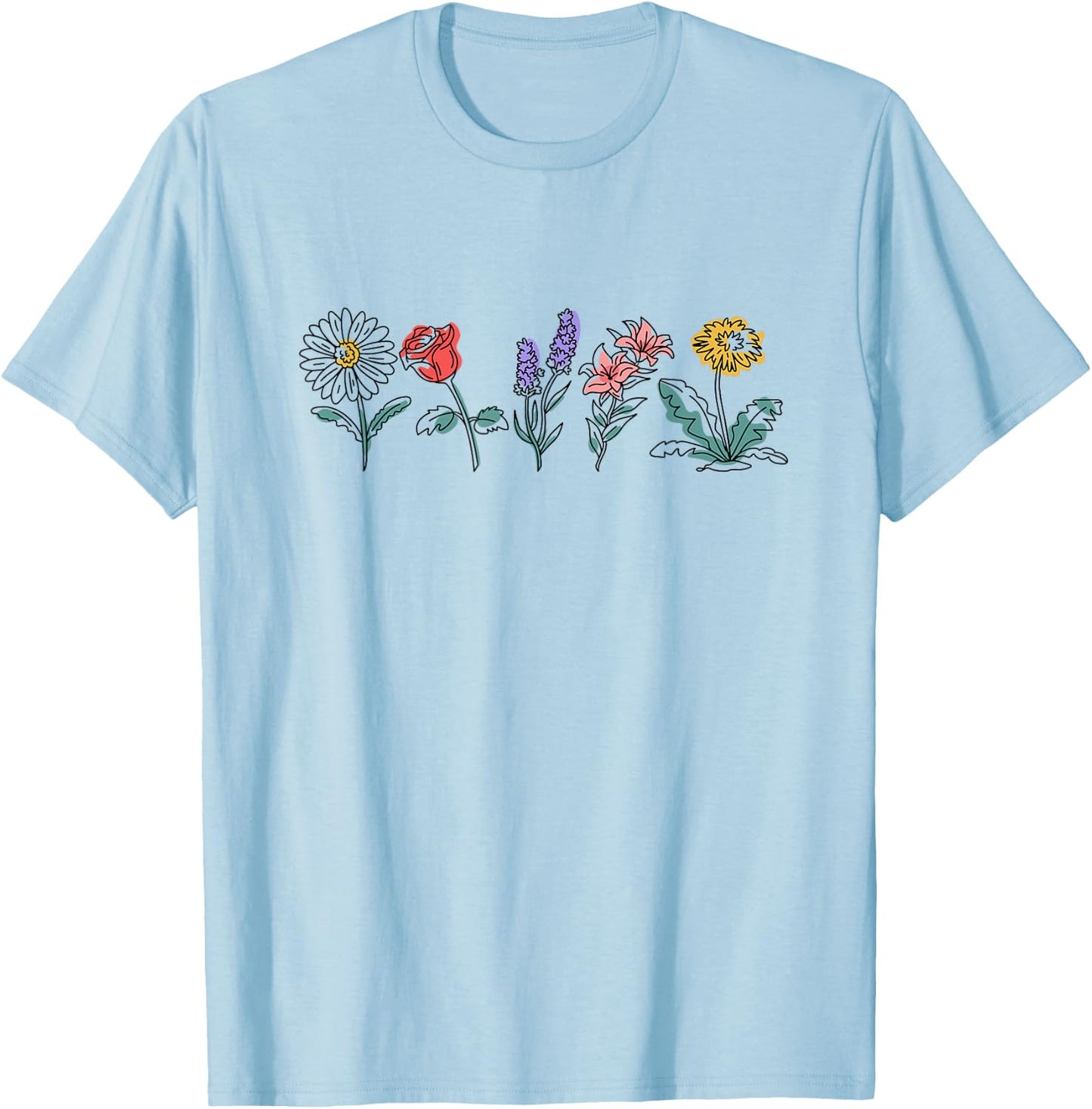 Vintage Inspired Botanical Flower Gardener Naturalist Flower T-Shirt - T-Shirt | Light Blue