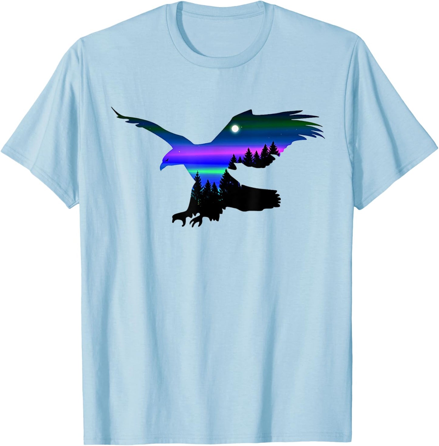 Beautiful Flying Eagle Aurora Sky Silhouette T-Shirt - T-Shirt | Light Blue