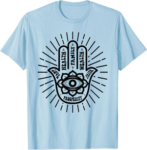 Hamsa Hand Protection Boho Spiritual Aesthetic T-Shirt - T-Shirt | Light Blue