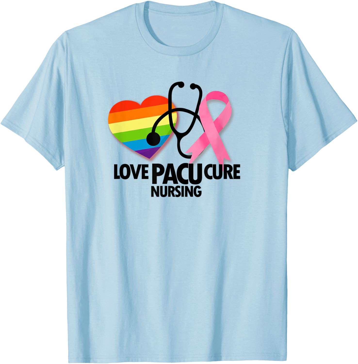 PACU Nurse RN Breast Cancer Awareness T-Shirt - T-Shirt | Light Blue
