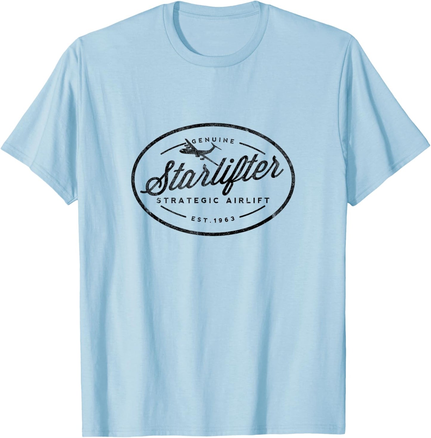C-141 Genuine Starlifter Airlift Cargo Airplane T-Shirt - T-Shirt | Light Blue