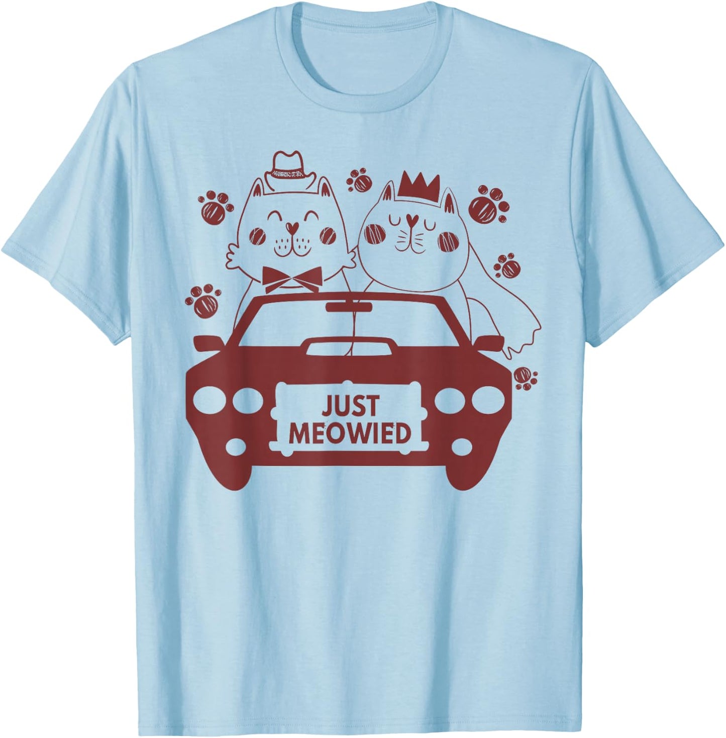 Just Meowied Pun for Just Married Couples Newlywed Cat Lover T-Shirt - T-Shirt | Light Blue