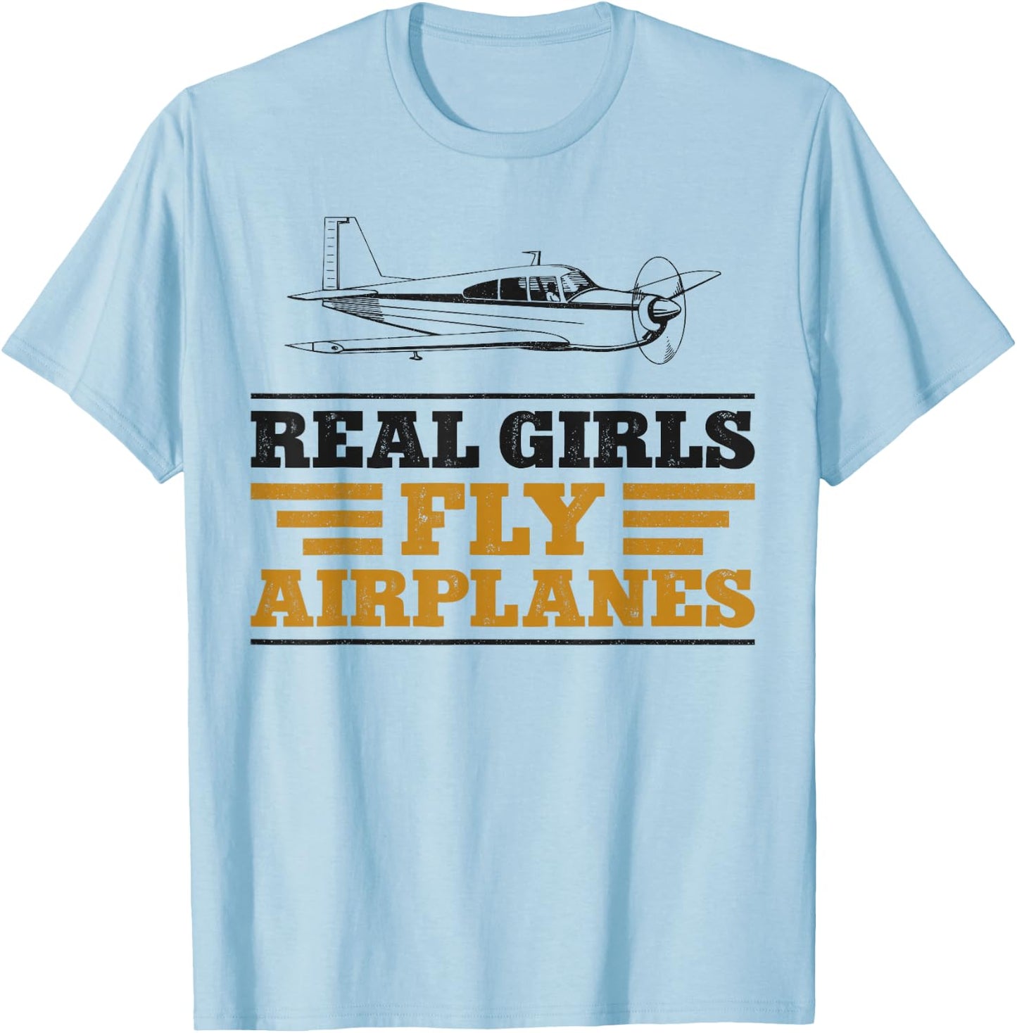 Airplane Pilot Girl Vintage Real Girls Fly Airplanes T-Shirt - T-Shirt | Light Blue
