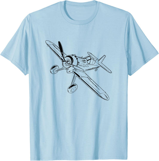Propeller Aircraft Drawing Plane Lover T-Shirt - T-Shirt | Light Blue